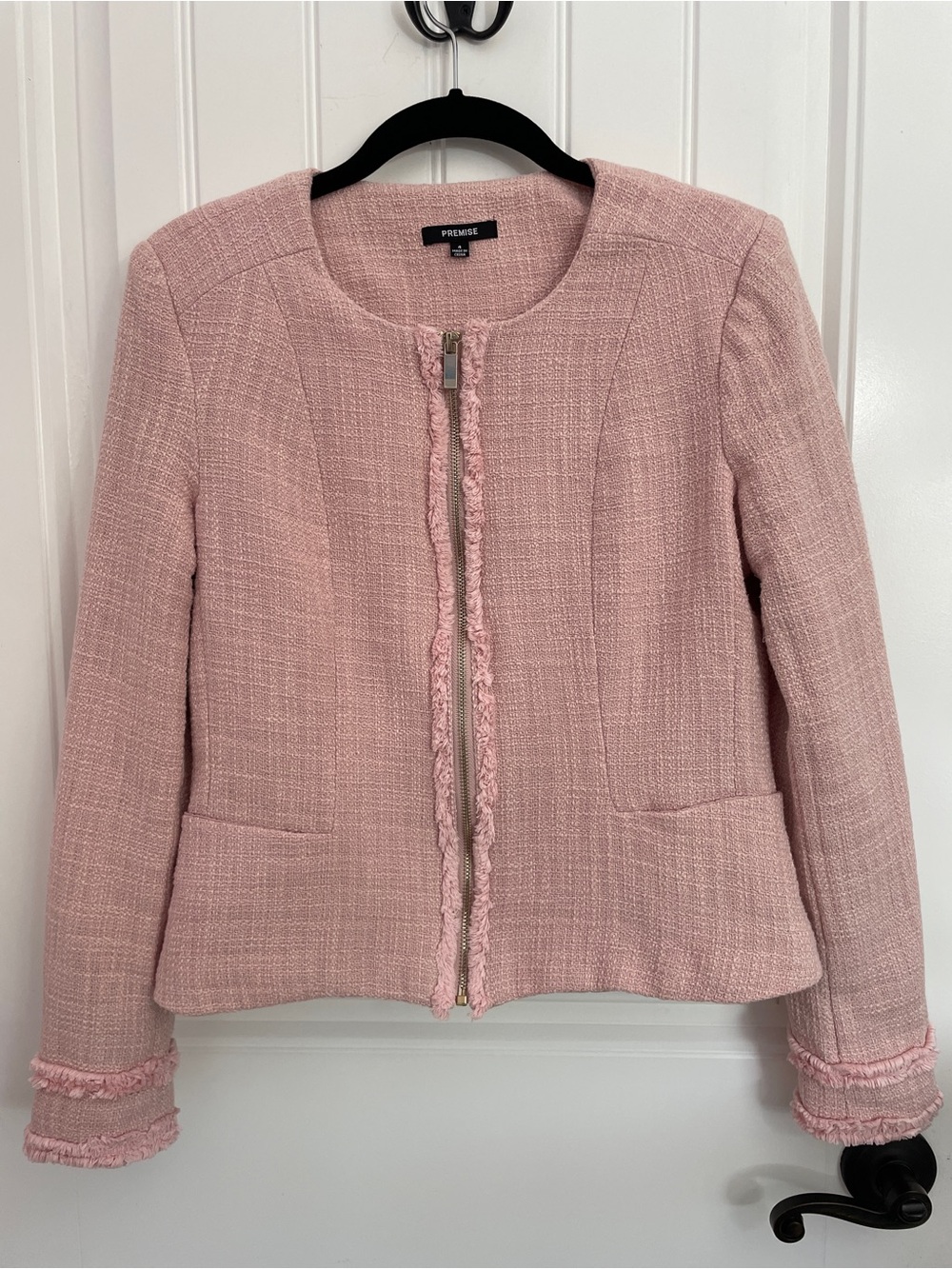 Premise Pink Tweed Zip-Front Jacket Size 4